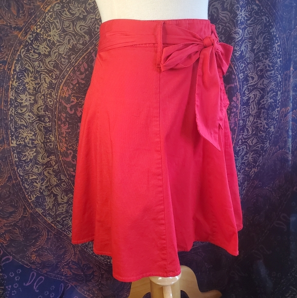 ModCloth (Tropical Wear) Red Cotton Blend Flare Skater Skirt Juniors Large - Picture 2 of 11